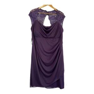 NWT David's Bridal XSCAPE Woman Joanna Chen Purple Lace Shoulder Drape Dress 18